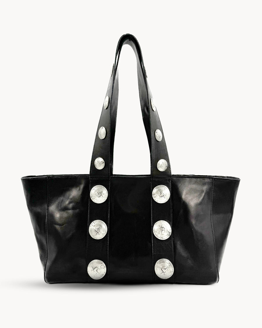 Jade Handbag - Black Italian Leather Handbag Silver Hardware - Streets Ahead