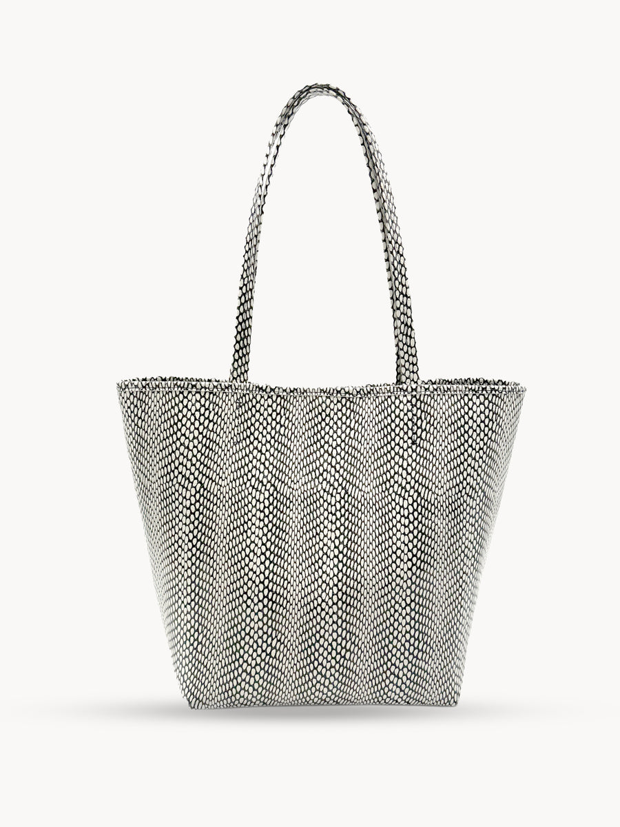 Zahara Tote - Black White Snake Print Italian Leather Handbag - Streets Ahead