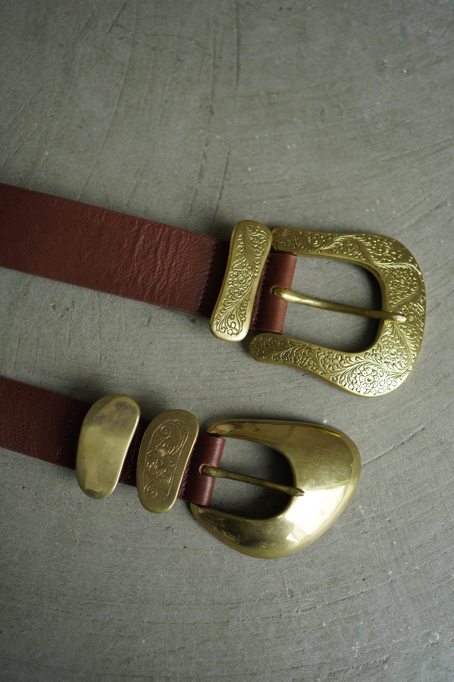 Willa - Cognac Leather Belt Brass Western Vintage Buckle Set Western