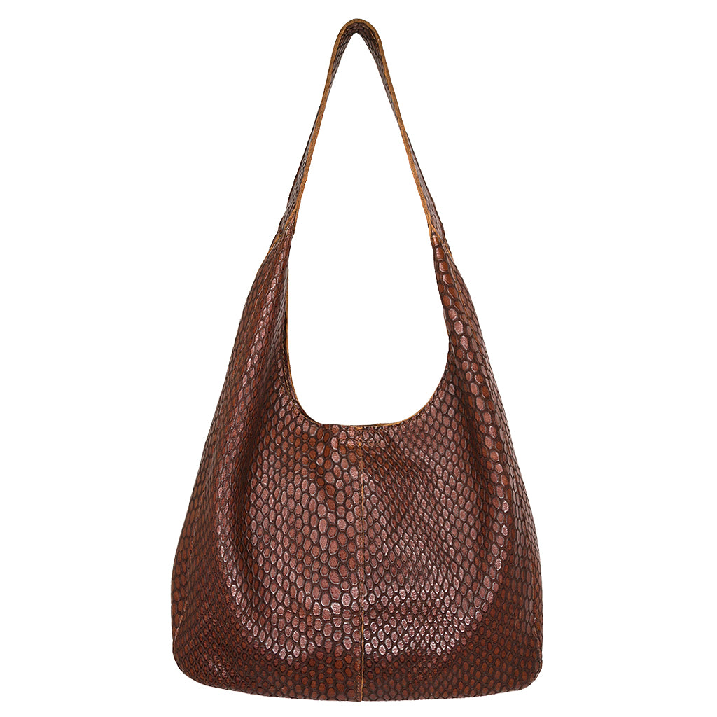 Lila Hobo - Brown Embbossed Leather Hobo Shape Handbag | Streets Ahead ...