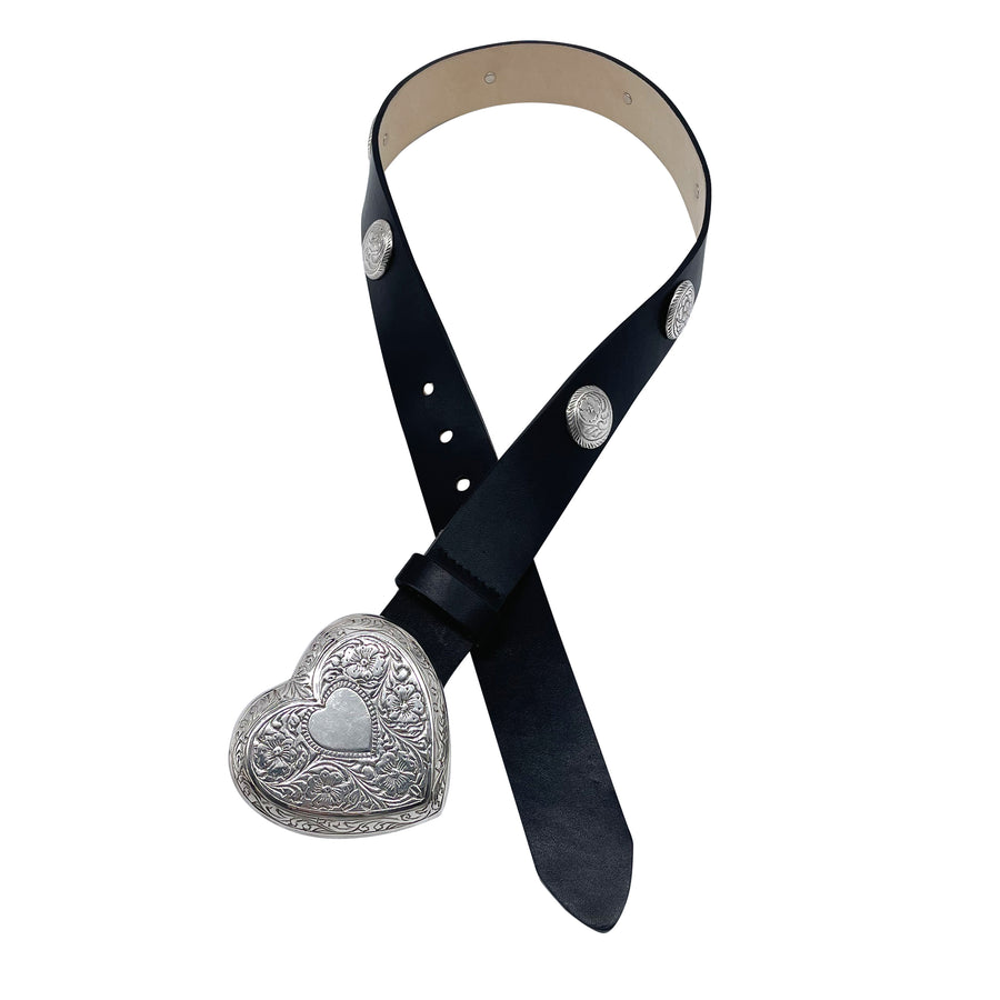 Brighton Black Leather Belt Ornate Silver Buckle Size S
